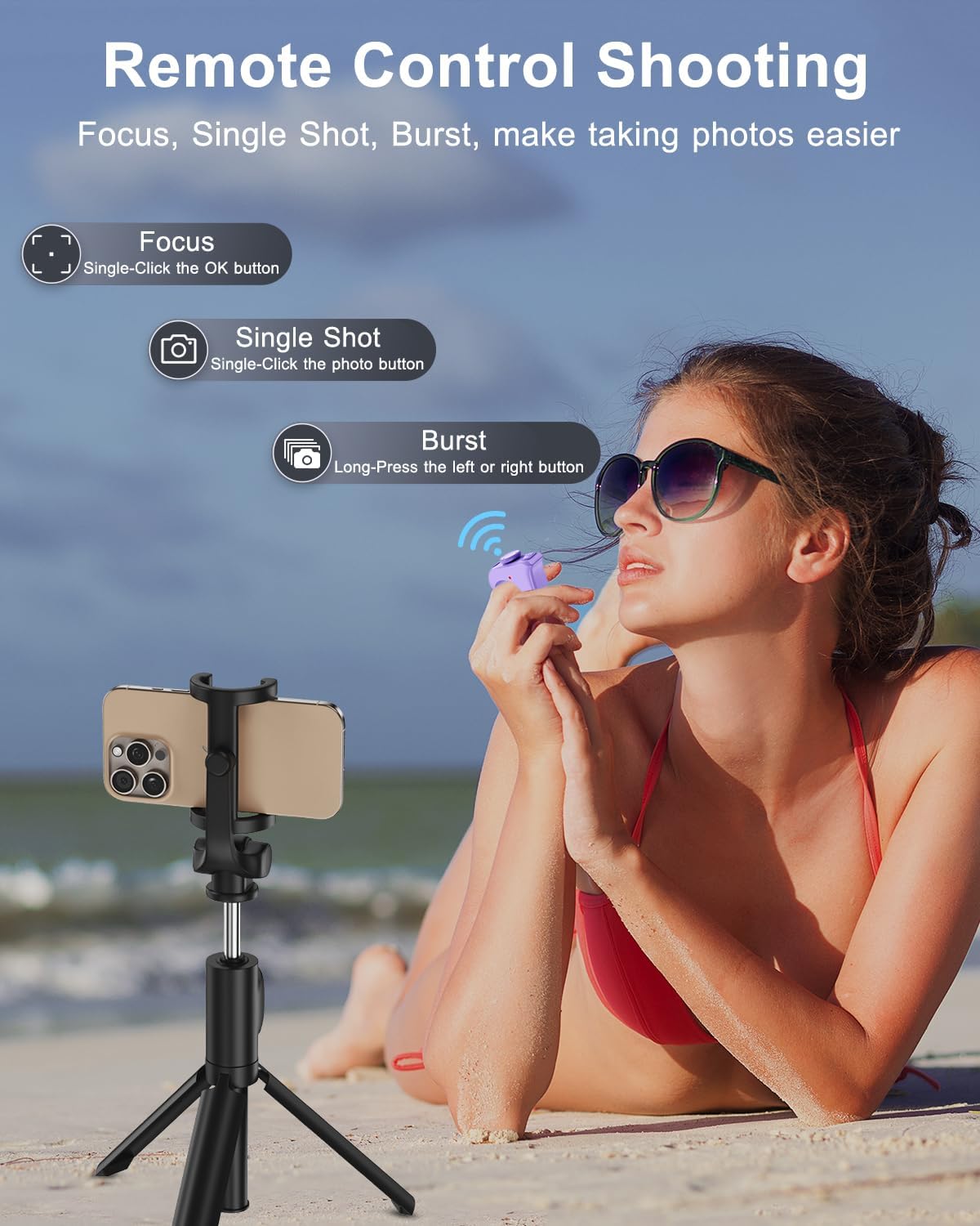 TikTok Scrolling Ring Remote Control, Camera Shutter Remote, Wireless Bluetooth Scrolling Ring for iPhone, iPad, iOS, Android - Purple