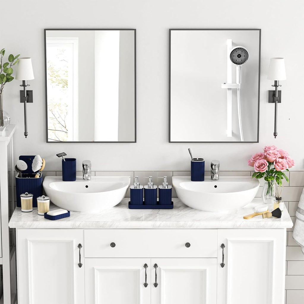 Bathroom Accessory Set - Bathroom Set, 12PC Bathroom Accessories Set, Blue Bathroom Accessories Set, Mini Trash Can, Toilet Brush, Trash Can & Soap Dispenser