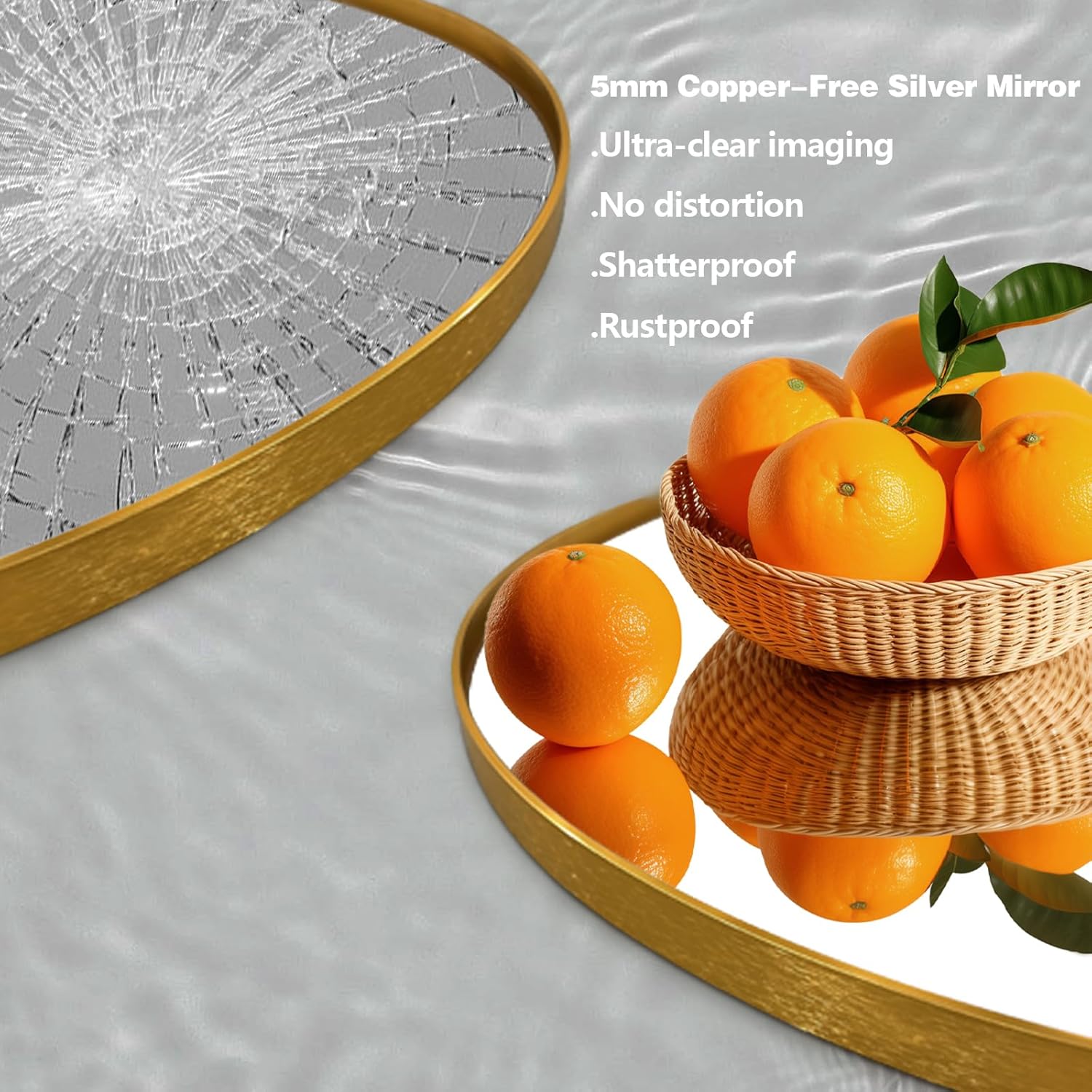 Niccy Round Led Mirror for Bathroom, 40" Backlit Mirror for Wall Circle Lighted Mirror with Gold Frame Anti-Fog, 3 Colors, HD Glass and IP65 Waterproof