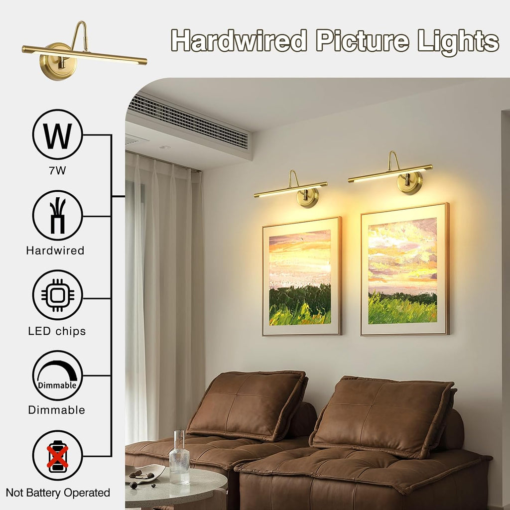 JOOSENLUX Gold Picture Lights for Paintings Hardwired 16.5" Inch Long Dimmable Gallery Wall Lights with Adjustable Lighting Direction 110V 3000K