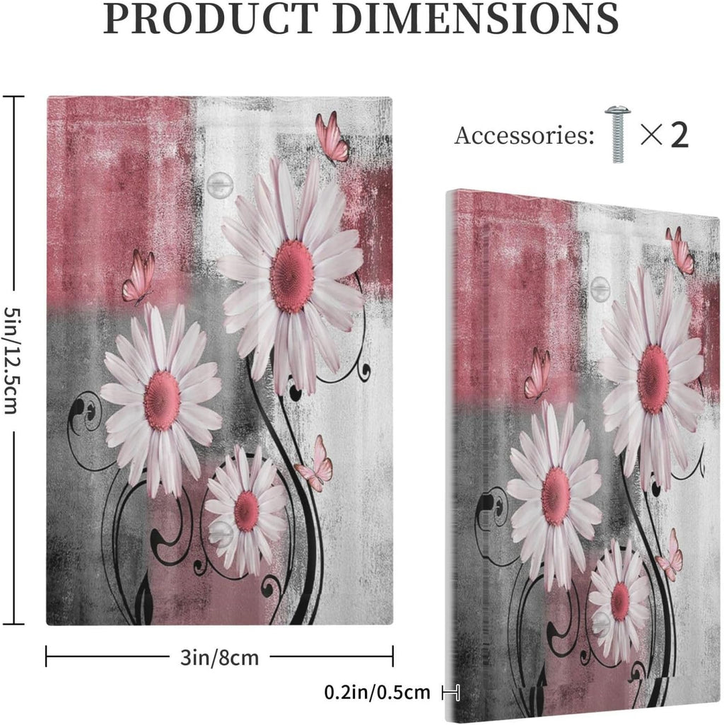 Light Switch Cover Plate Pink Floral Rustic Daisy Flower And Butterfly 1 Gang No Device Blank Electrical Wall Plates Faceplate Decorative Switch Plate for Farmhouse Cabin Decor