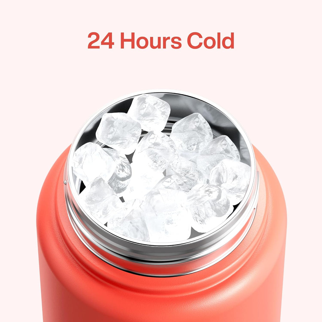 ENCOOL Insulated Water Bottle with Straw Stainless Steel Water Bottle, Leak-Proof, BPA-Free, Double Wall Vacuum Keeps Cold for 24 Hours for Sports, Travel, School (32 oz, Tawny Orange)