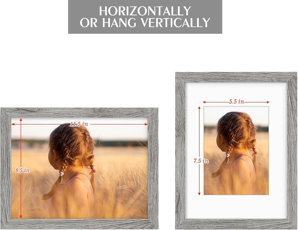 Golden State Art, 9x12 Picture Frame with Mat for 6x8 - High Definition Glass Wall Mounting Horizontal Vertical Display (Gray, 1 Pack)