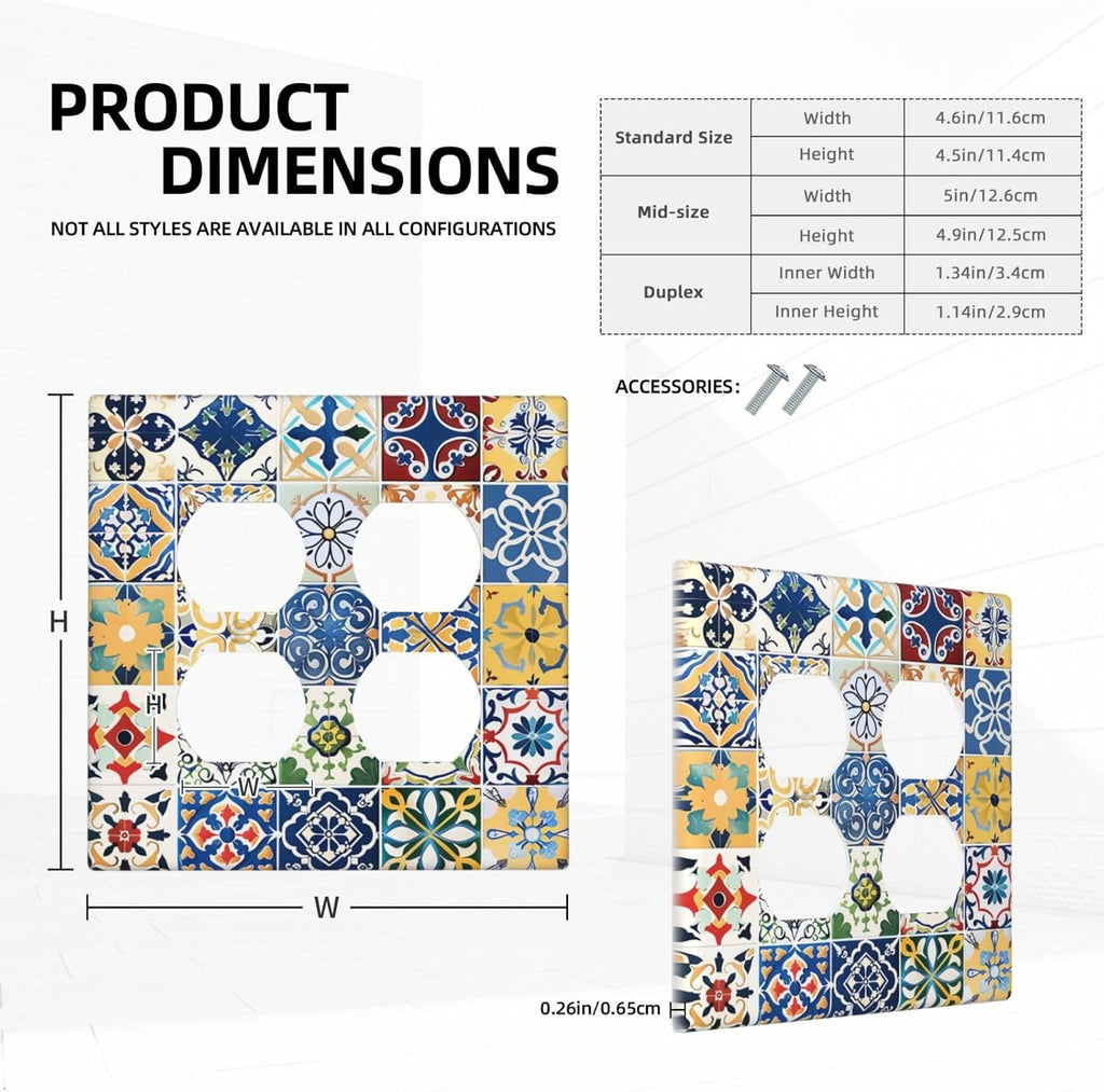 Outlet Covers Moroccan Traditional Mexican Talavera Til 2 Gang Double Duplex Decorative Light Switch Covers Electrical Wallplates Socket Faceplate for Kitchen Home Decor