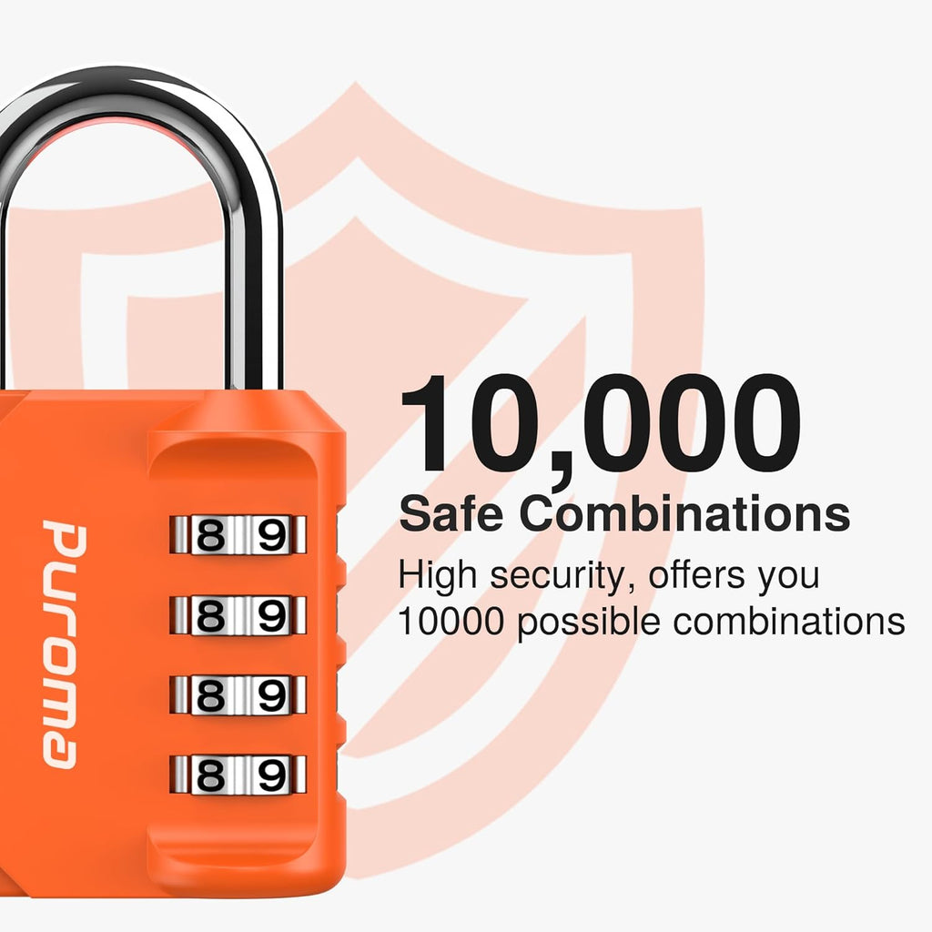 Puroma 2 Pack Combination Lock for Locker 4 Digit Outdoor Waterproof Padlock for School, Gym, Sports, Fence, Toolbox, Gate, Case, Outdoor, Hasp Storage, Cabinets (Orange)