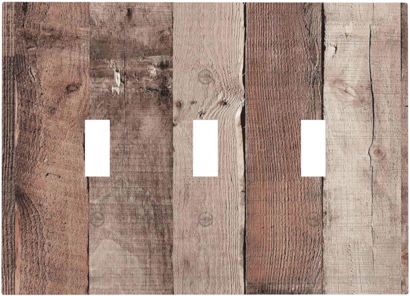 Decorative Switch Plates Retro Wood Brown Farmhouse Barn Wooden 3 Gang Wall Plate Triple Toggle Light Switch Cover Faceplate Electrical Wall Panels for Farmhouse Cabin Decor