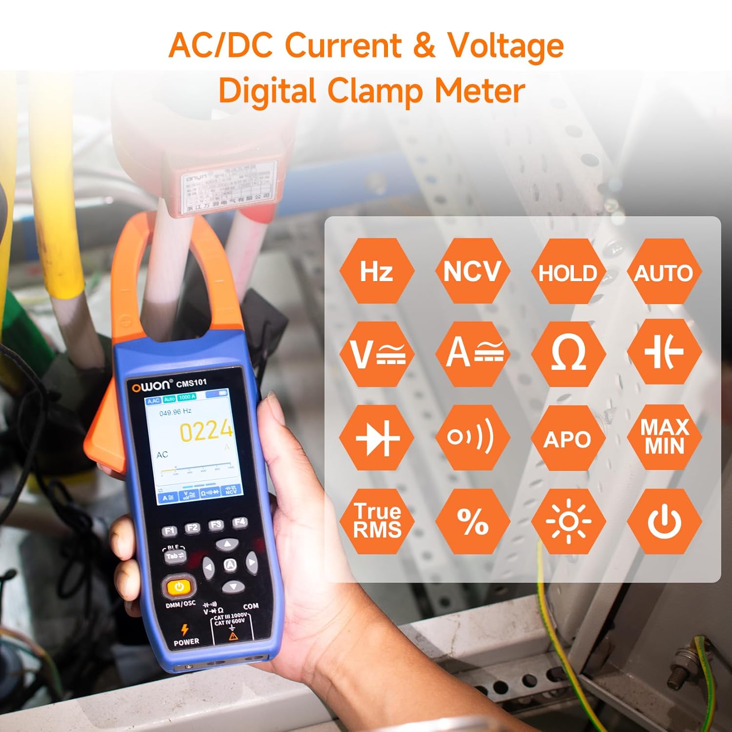 OWON Digital Clamp Meter with 2.8-inch IPS LCD Display, AC/DC Oscilloscope Function 3 in 1, 20000 Count True RMS Auto-ranging Current Meter, Bluetooth Current Meter and Oscilloscope