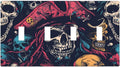 Light Switch Covers Pirate Colourful Skeleton Red Hat Quad Toggle Electrical Faceplate 4 Gang Wall Plate Decorative Switch Plates For Farmhouse Cabin Decor