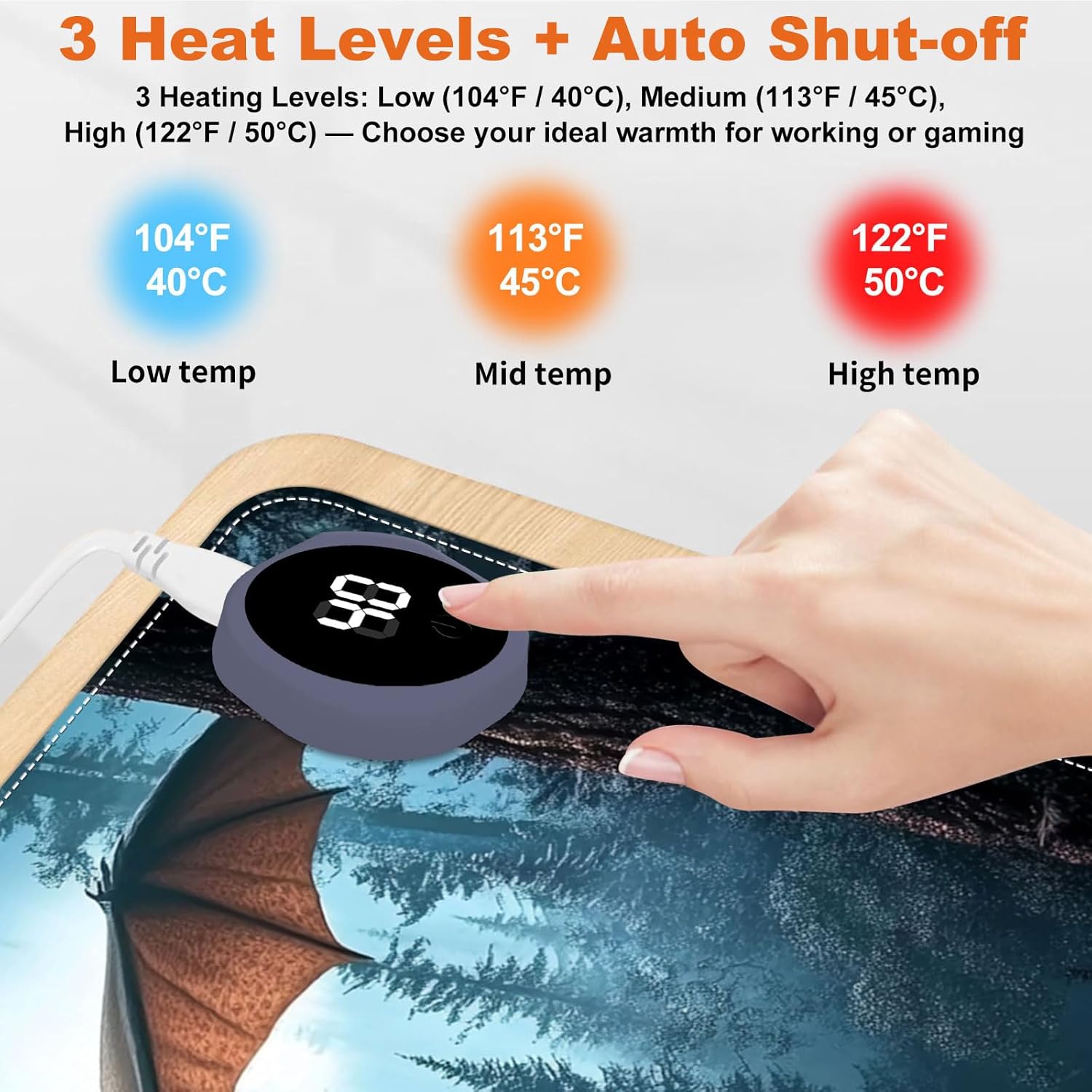Small Heated Desk Pad 23.6" x 14.2" – Compact Electric Mouse Pad with 3 Heating Levels, Auto Shut-Off, Waterproof PU Surface, Plug-in Warmer for Office or Home Use, Flying Dragon
