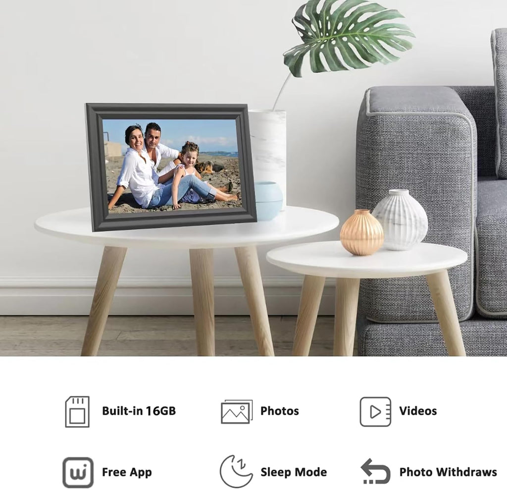 Digital Picture Frame WiFi 10.1 Inch Digital Photo Frame, Electronic Picture Frame, 16GB Storage, Auto-Rotate, IPS Touch Screen, Easy Setup and Share Photos and Videos via Free App from Anywhere
