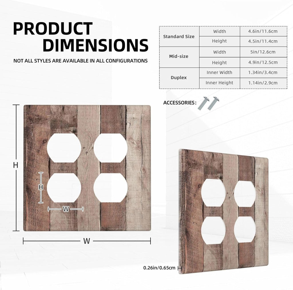 Outlet Covers Retro Wood Brown Farmhouse Barn Wooden 2 Gang Double Duplex Decorative Light Switch Covers Electrical Wallplates Socket Faceplate for Farmhouse Cabin Decor