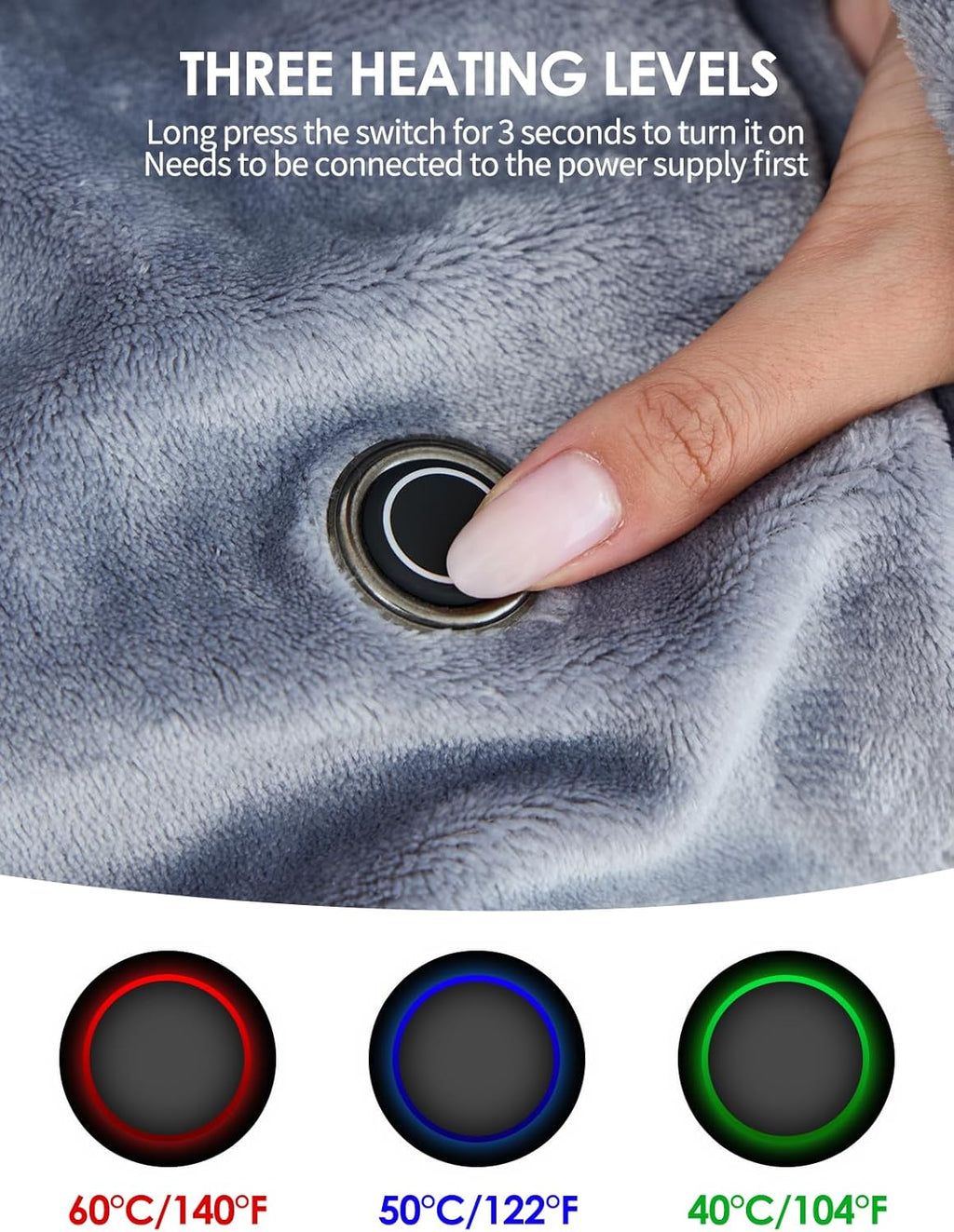 USB Heated Electric Blanket,with 10000mAh Power Bank,Cordless Portable Wearable Heated Throw Blanket,3 Heating Levels,8 Heating Zones,65''*34'' for Home,Travel and Camping