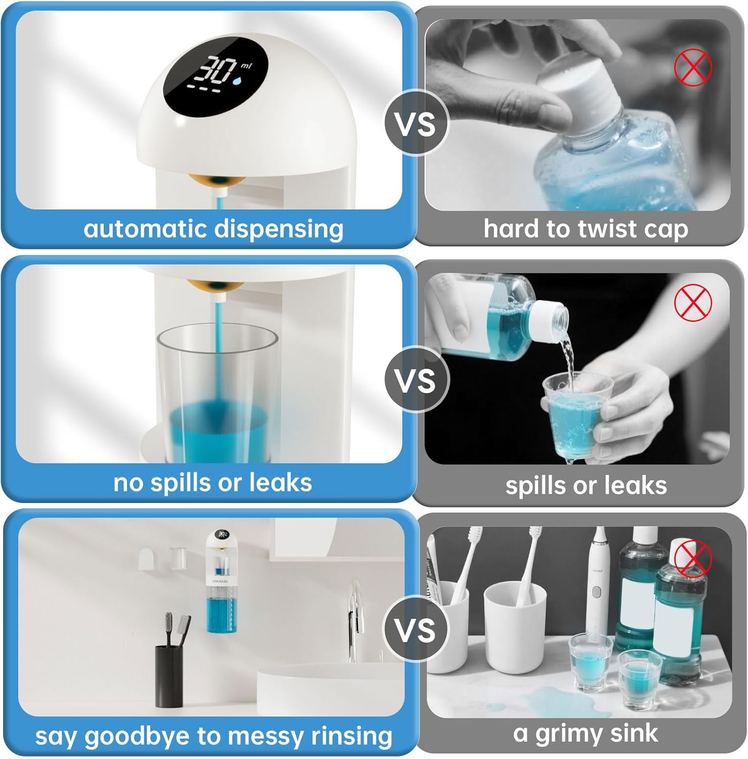 Upgraded Automatic Mouthwash Dispenser with 4 Dispensing Levels for Bathroom-GIMUBABA Smart Mouth Wash Dispenser Sets with 20.3 FL Oz Container,2 Cups & Wall Mount Accessories for Kids & Family,White