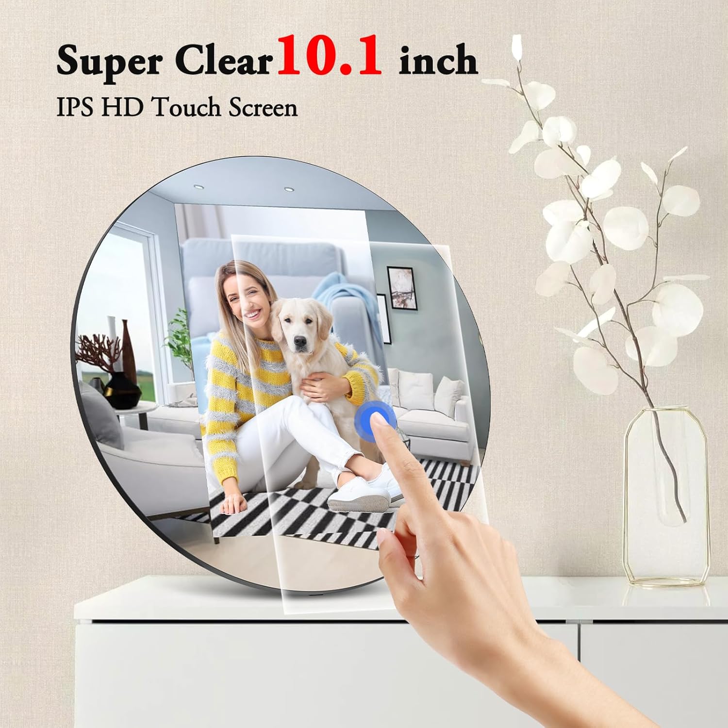 Frameo Digital Picture Frame – 10.1" Smart Mirror Touchscreen Display Anti-Fog, WiFi Digital Mirror Share Photos & Videos via App, Wall/Tabletop Mount 32GB Frame for Home Decor & Gifts