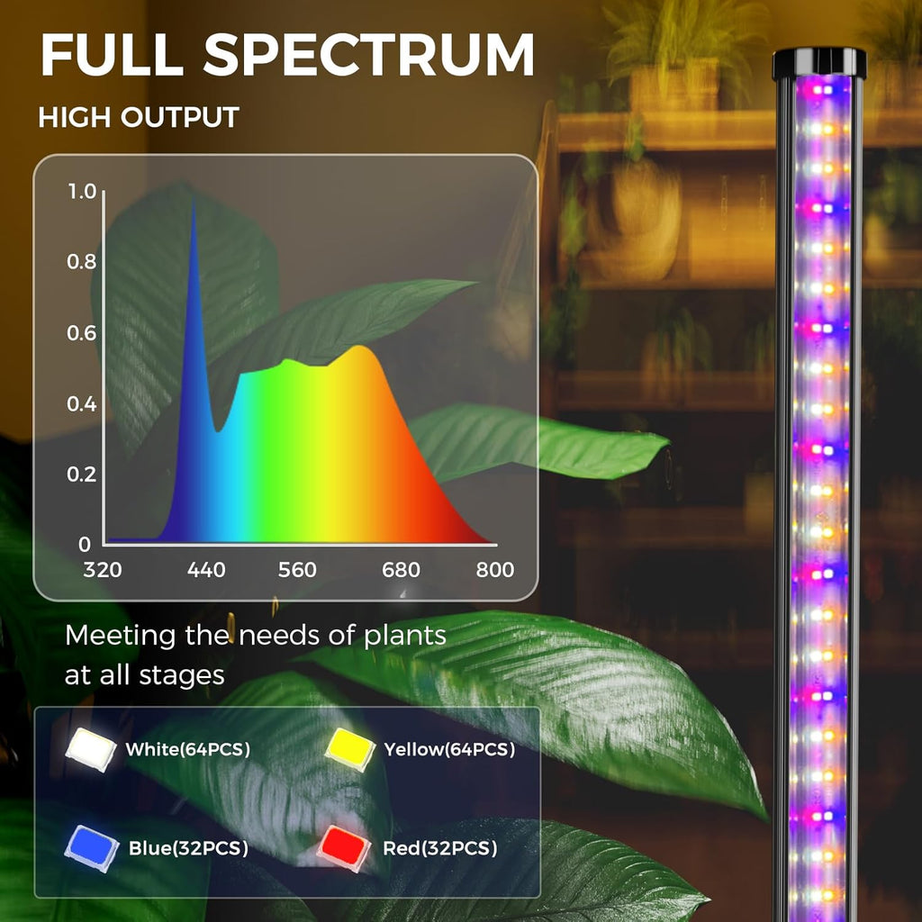 2 Pcs Grow Lights for Indoor Plants, 44W 384 Led Full Spectrum Plant Light, 5.4FT Adjustable Length Standing Grow Light with Timer/Six Leg Base for Greenhouse/Garden