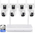 Wireless Security Camera System Outdoor: 4pcs 6MP Dual Lens Dual Screen PTZ Outdoor Cameras with Auto Tracking, 4K 10CH 1TB HDD NVR for Home Security, Color Night Vision, 24/7 Record