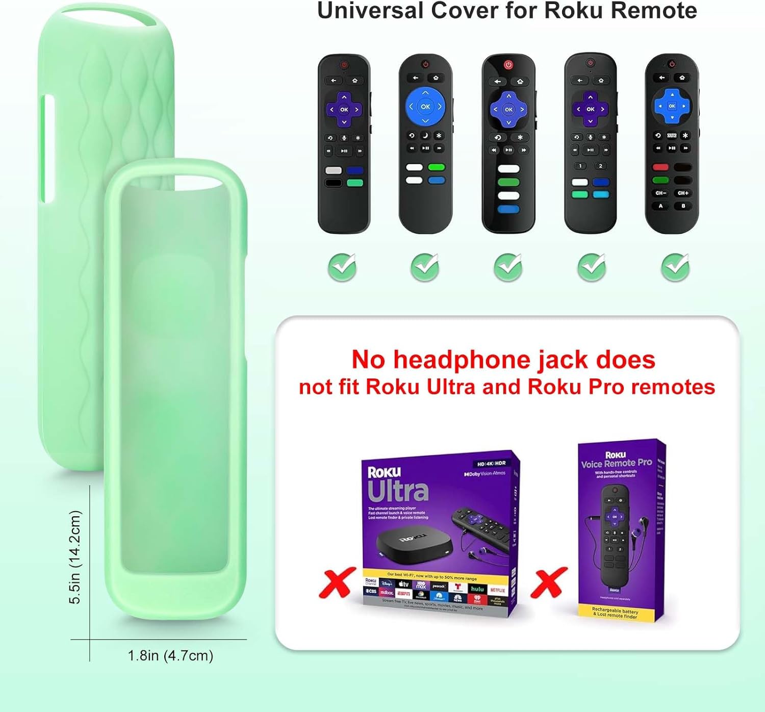 for Roku-Remote-Cover,Compatible with All Roku TV Remote Glow in The Dark Silicone Protective Case Blue and Green 2-Pack