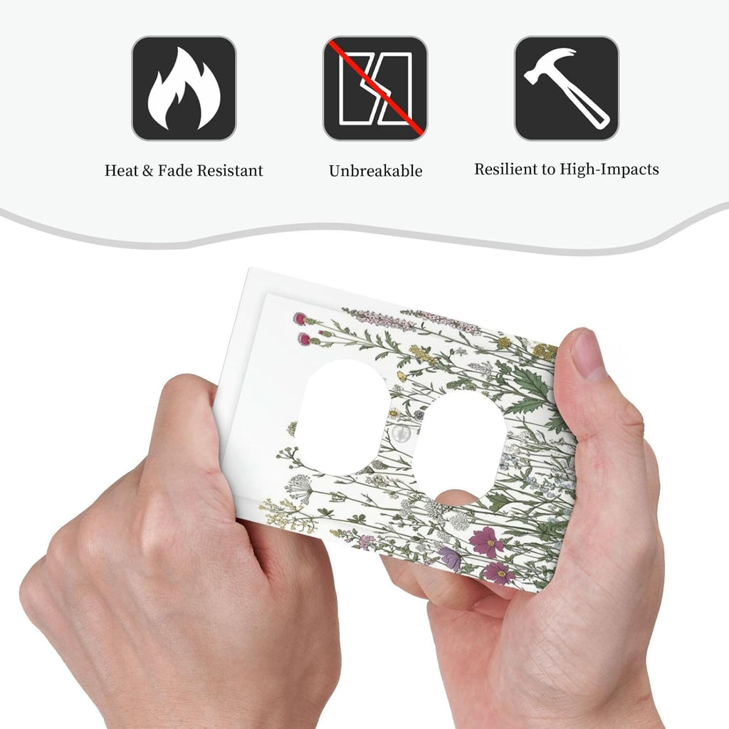 Vintage Herbs Wildflowers Plant Floral Outlet Covers 1 Gang Duplex Light Switch Cover Decorative Switch Plates Electrical Receptacle Faceplate Wall Plate For Bed Room Home Decor