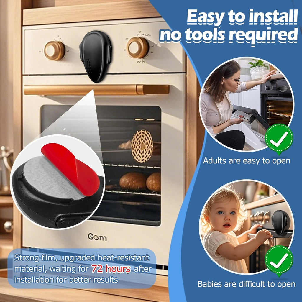 Oven Lock Child Safety (2Pack), Childproof Oven Door Lock, MCOTOP Oven Safety Lock, Heat-Resistant Material no Tools Need or Drill, Oven Door Lock Child Safety Easy to Install (Black)