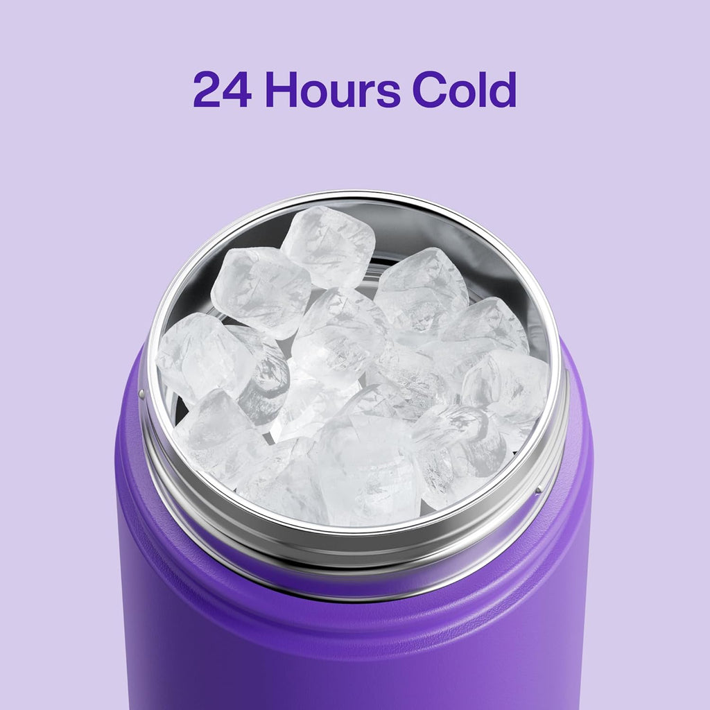 ENCOOL Insulated Water Bottle with Straw Stainless Steel Water Bottle, Leak-Proof, BPA-Free, Double Wall Vacuum Keeps Cold for 24 Hours for Sports, Travel, School (18 oz, Violet)