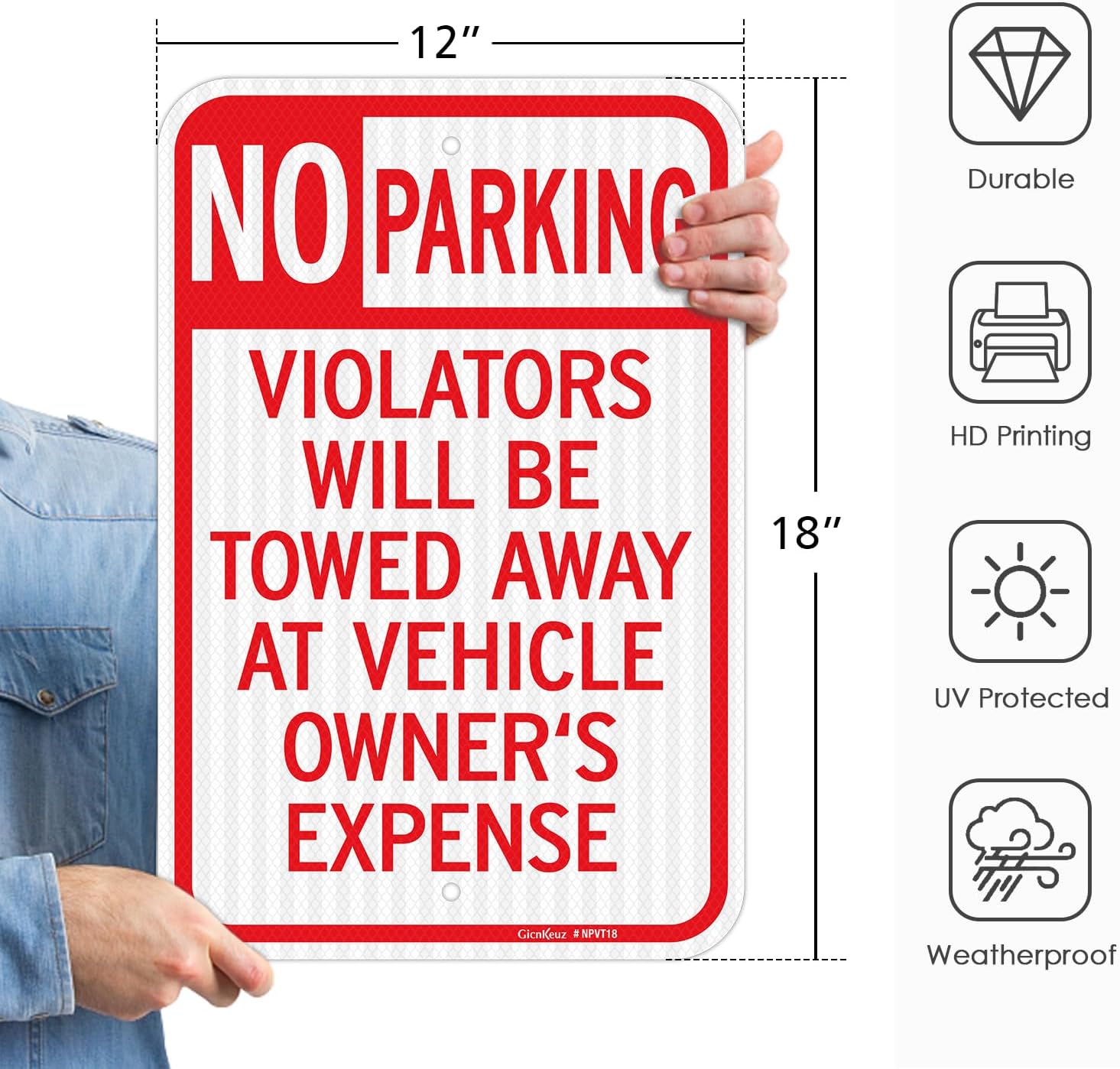 GicnKeuz Large No Parking Signs,18x12 Inches Violators Will Be Towed Away at Vehicle Owner's Expense Signs, Engineer Grade Reflective Aluminum, Fade Resistant,Indoor or Outdoor Use
