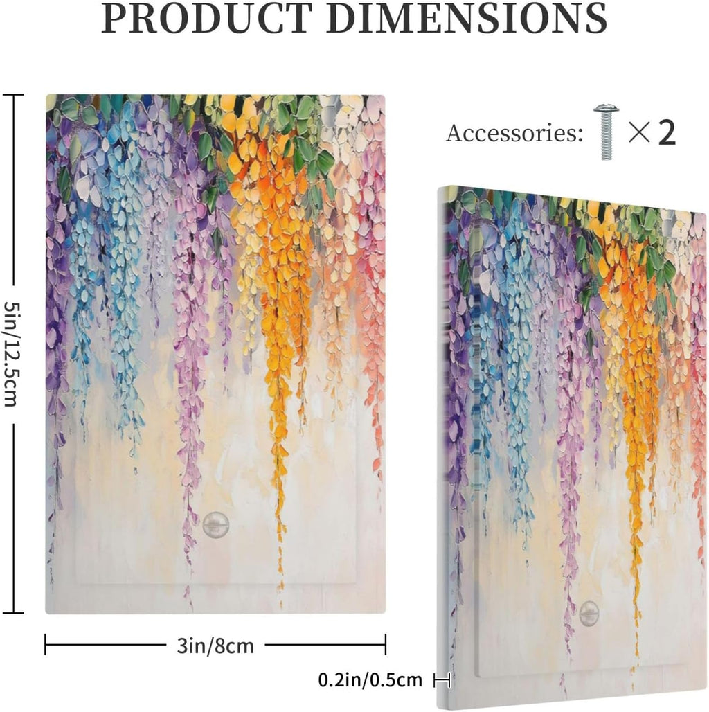 Colorful Wildflower Wisteria Cascade Floral Flower Light Switch Cover Plate 1 Gang No Device Blank Electrical Wall Plates Faceplate Decorative Switch Plate Covers for Bedroom Living Room Decor