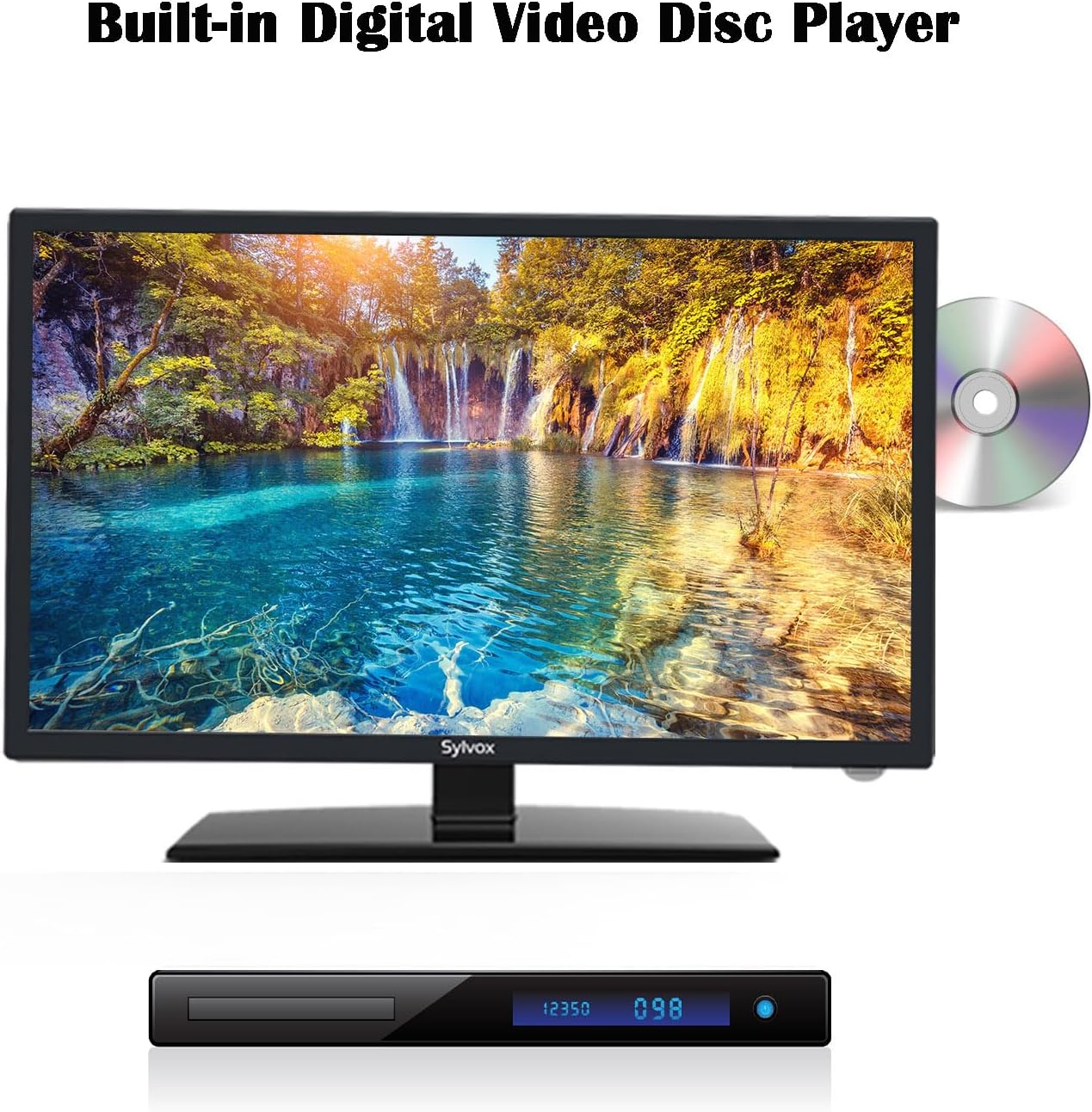 SYLVOX 27 Inch TV 12/24 Volt TV Full HD RV TV,1080P, Built-in Digital Video Disc Player and FM Radio, for Home, RV Camper and Mobile Use, Black