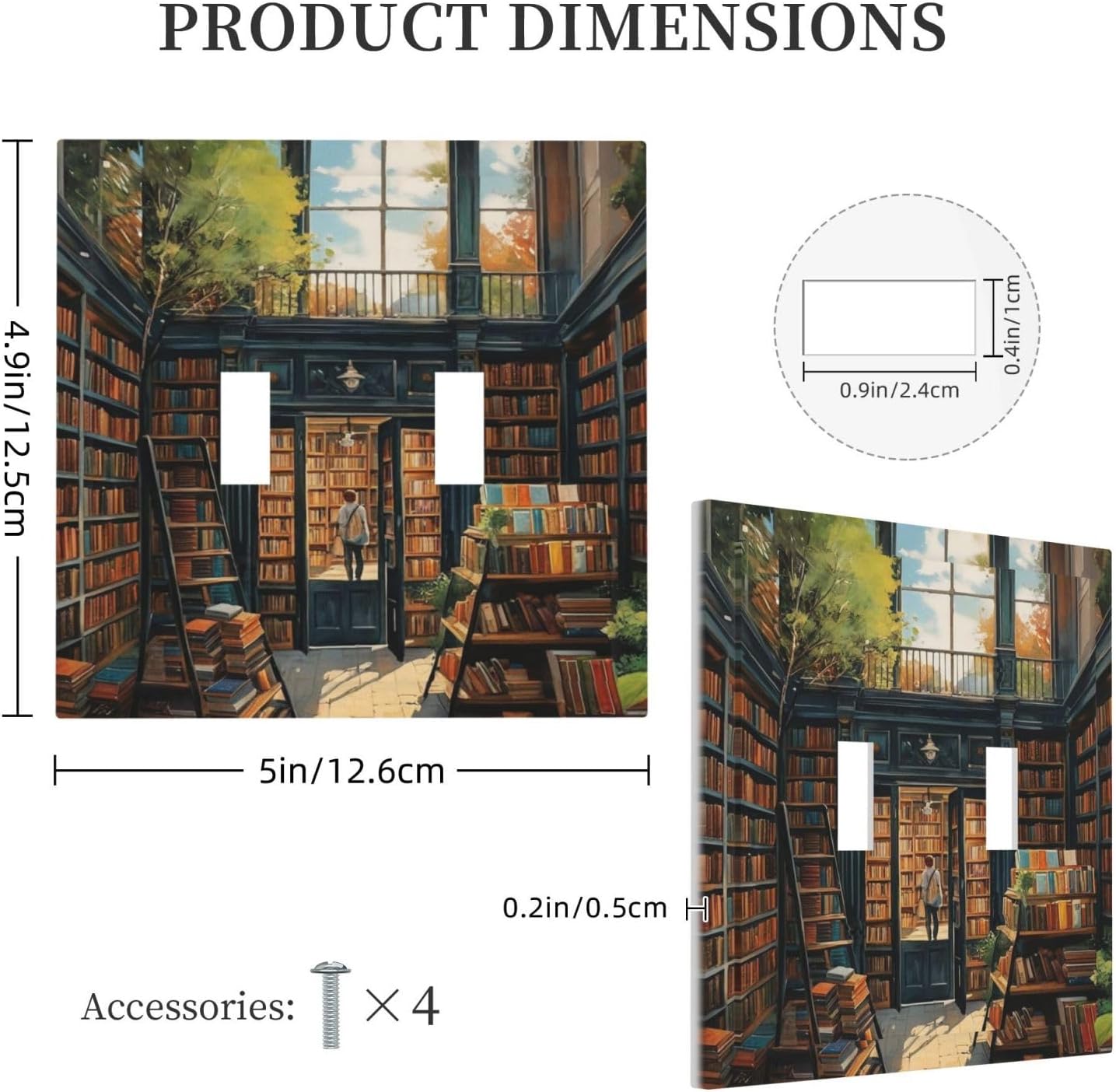Library With A Lot Of Books Light Switch Covers Double Toggle 2 Gang Wall Plate Dual Decorative Switchplate Electrical Faceplate for Farmhouse Decor