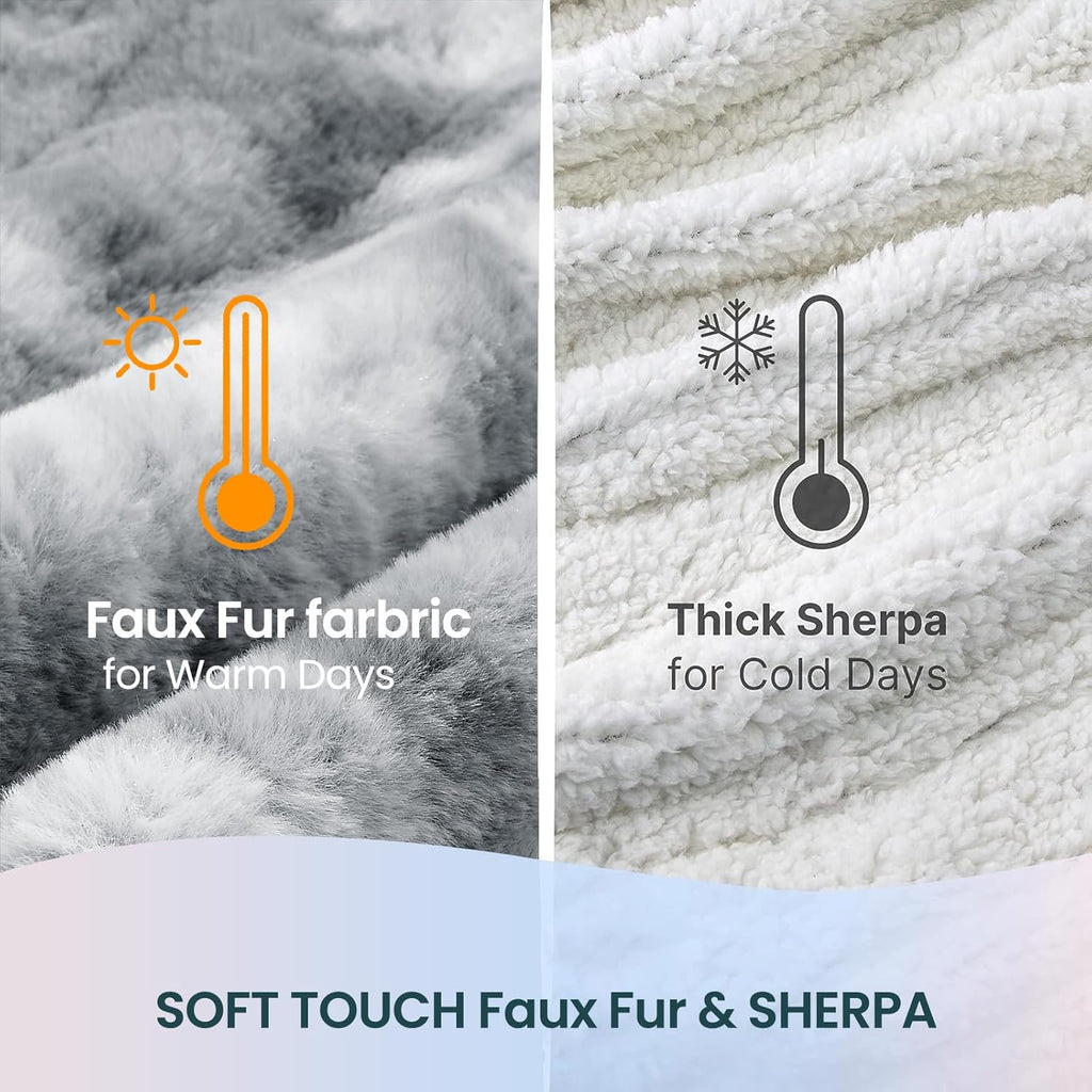 Electric Heated Blanket 84"x90",Luxury Grey Faux Fur Electric Queen Blanket,Fast Heating Soft Fluffy Thick Electric Blanket with 6 Heating Levels & 12H Auto Off
