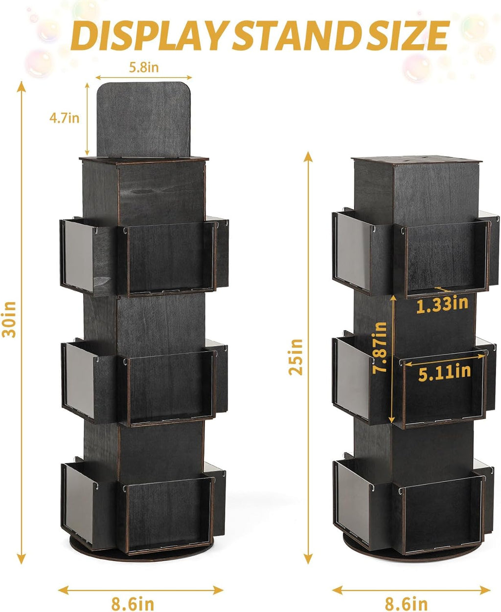 Natheeph Rotating Display Stand Greeting Card Display Wooden Display Rack with Two Card Sticker for Greeting Card Vendor Coffee Bag 3 Tier Tabletop Display Stand (Ebony)