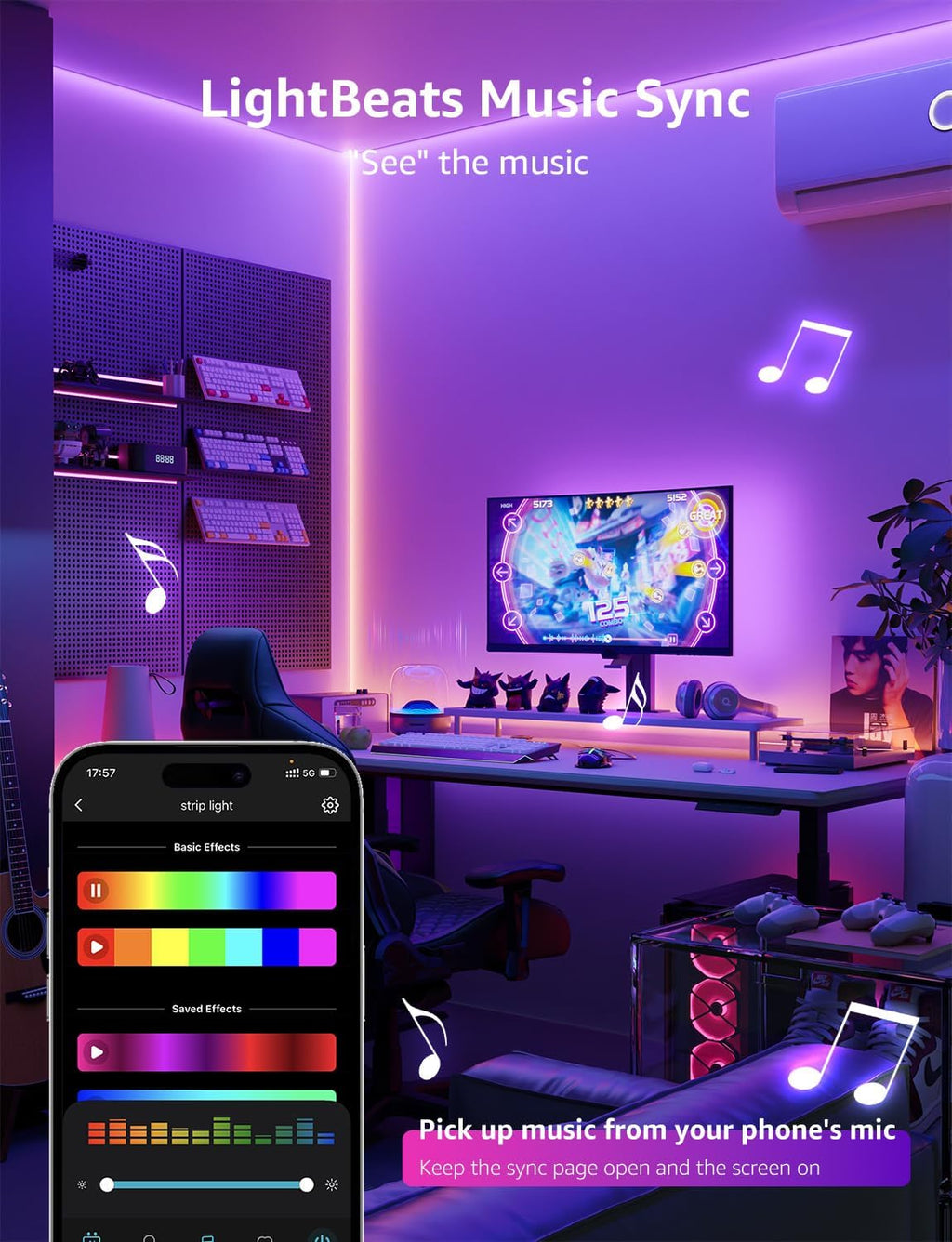 Lepro SE1 AI Smart LED Strip Lights - 16.4ft RGB Color Changing Light Strips with APP Control, AI Generated Lighting, Music Sync, 2.4GHz Wi-Fi & Bluetooth LED Lights for Home Decor (No Remote)