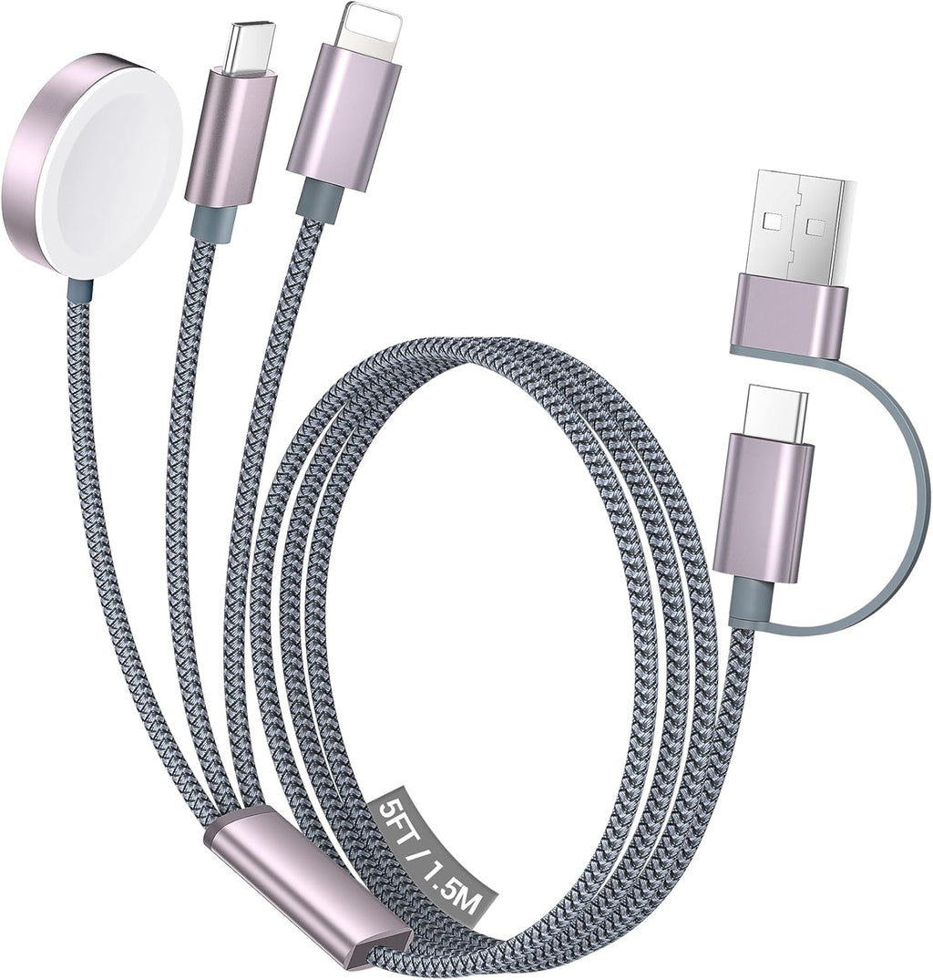 Temdan for Travel Vacation Essentials,3 in 2 USB C Cable for Apple Watch Charger/iPhone 17 Charger/Lightning,Multi Charging Cable Cord,Camping Essentials,Designed for iWatch &iPhone 16-12-5FT