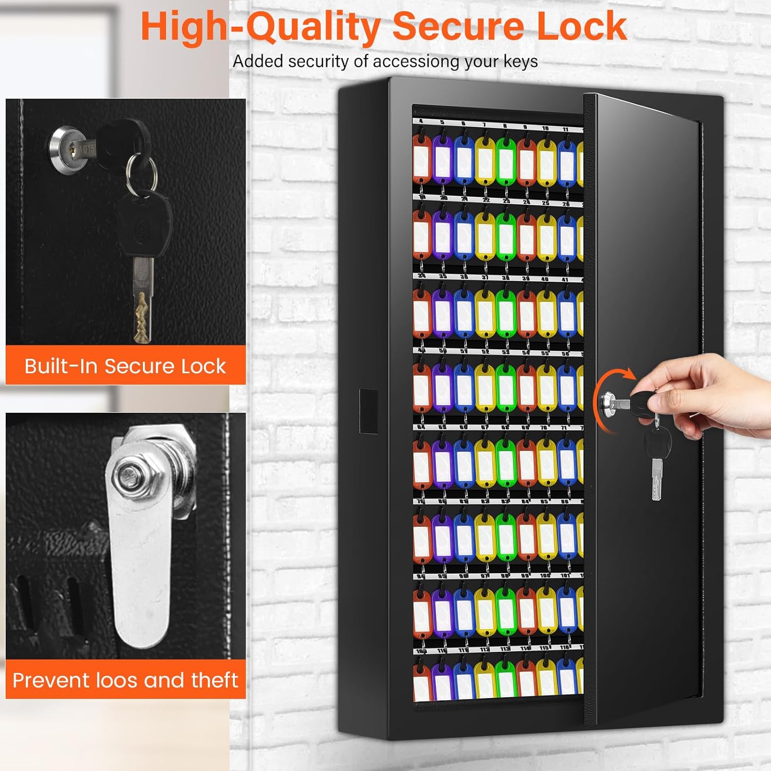 200 Keys Key Cabinet, Anti-Theft Key Lock Box with Key Tags, Adjustable Key Organizer Wall Safe for Car Office House Garage Rental Business
