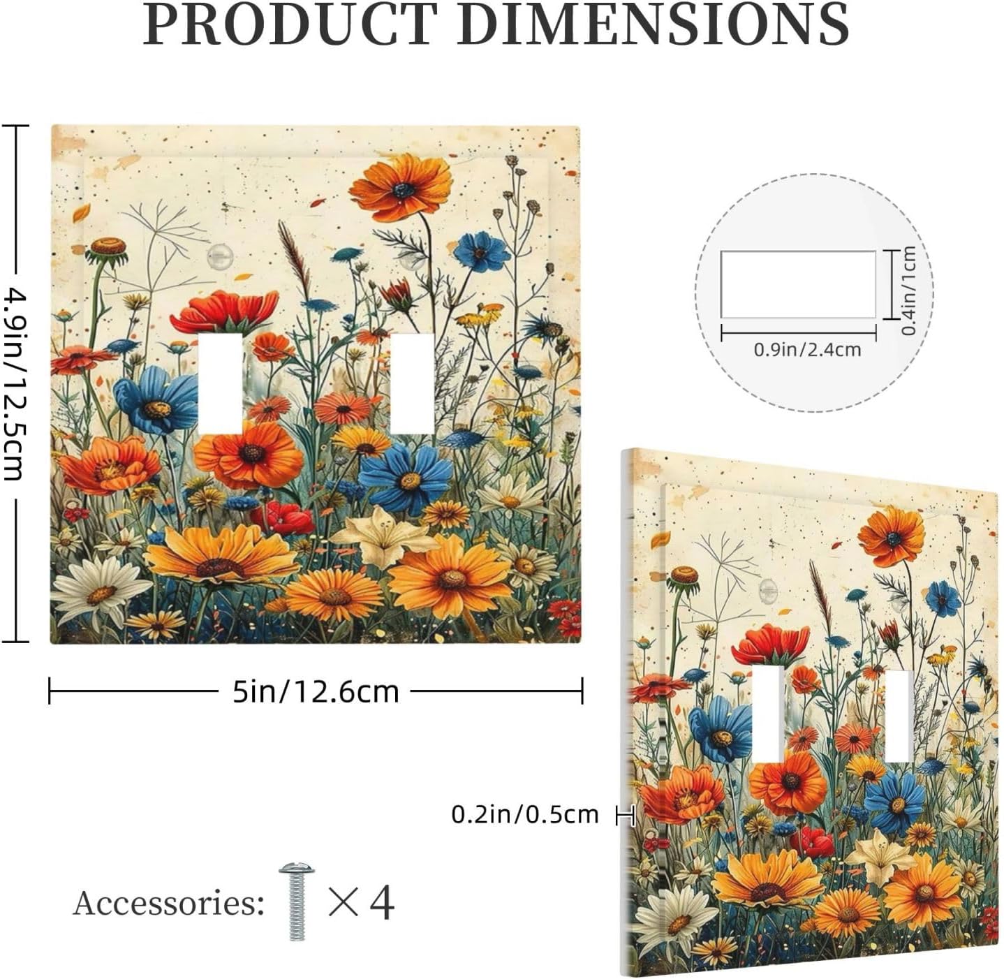 Decorative Switch Plate Covers Colorful Flowers Wildflowers Plants Orange Yellow Blue 2 Gang Double Toggle Light Switch Cover Plate Electrical Wall Plate Outlet Cover for Home Farmhouse
