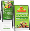 2 Pack A Frame Sign Holder 24x36 Inch, Double-Sided Folding Sandwich Board with Handle, Heavy Duty Metal Sidewalk Sign for Outdoor Business Advertising, Includes 4 Plastic Boards