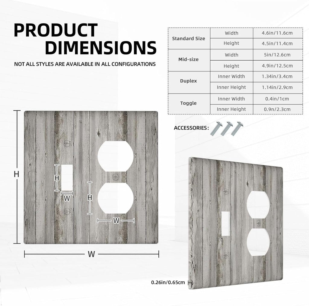Wallplates Farmhouse Rustic Grey Barn Door Wood 1 Toggle 1 Duplex Switch Plate Electrical GFCI Faceplate Decorative Light Switch Covers for Bedroom Cabin Decor