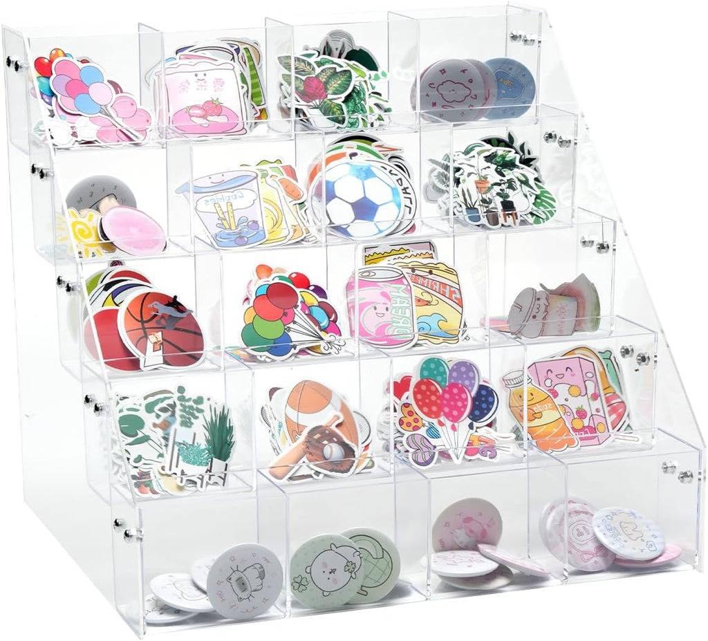UCEC Sticker Display Stand 5 Tiers Acrylic Stand, 20 Pockets Sticker Holder Display, Versatile Event Organizer for Trade Shows, Retail Stores, and Supplier Meetings