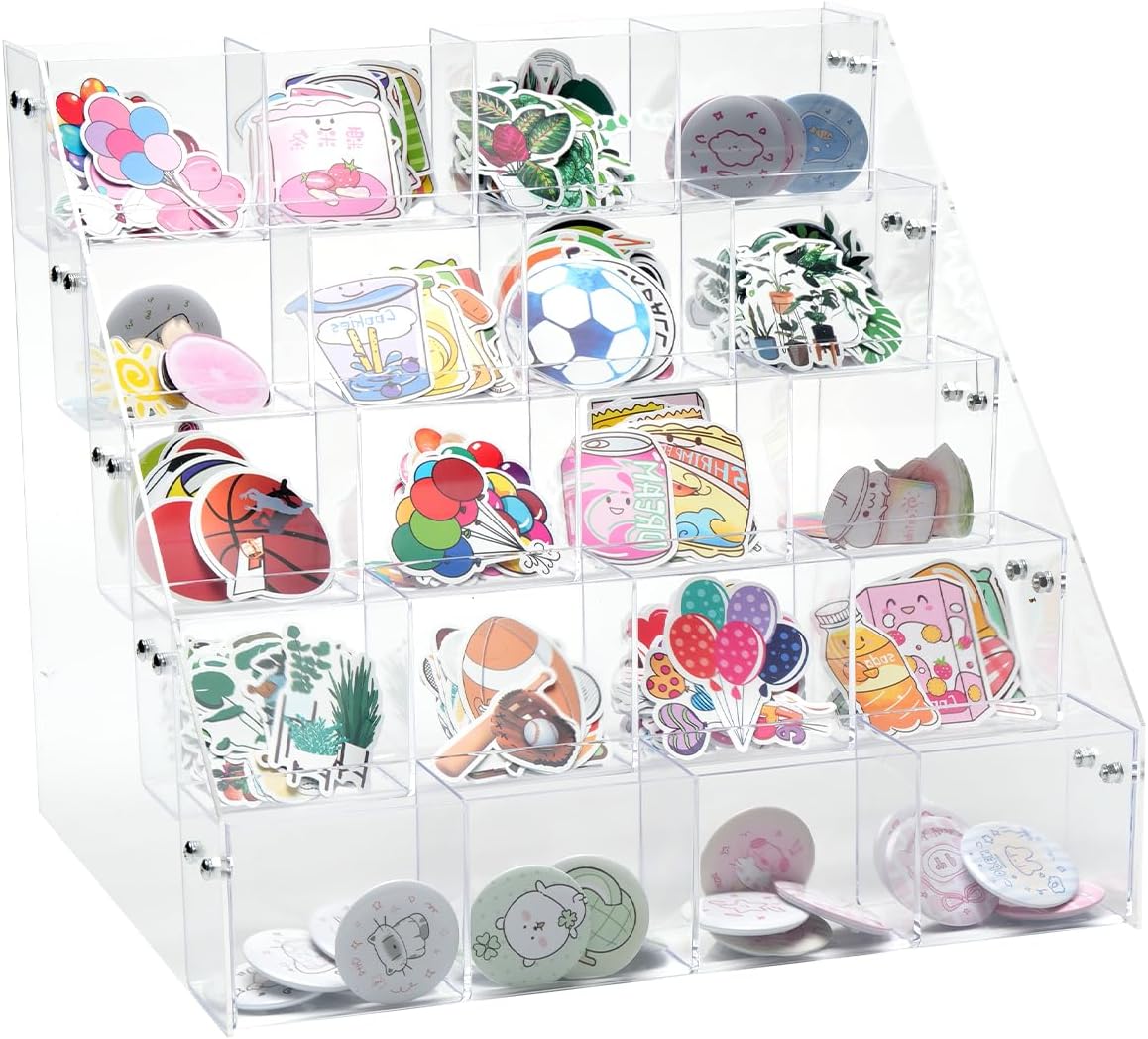UCEC Sticker Display Stand 5 Tiers Acrylic Stand, 20 Pockets Sticker Holder Display, Versatile Event Organizer for Trade Shows, Retail Stores, and Supplier Meetings