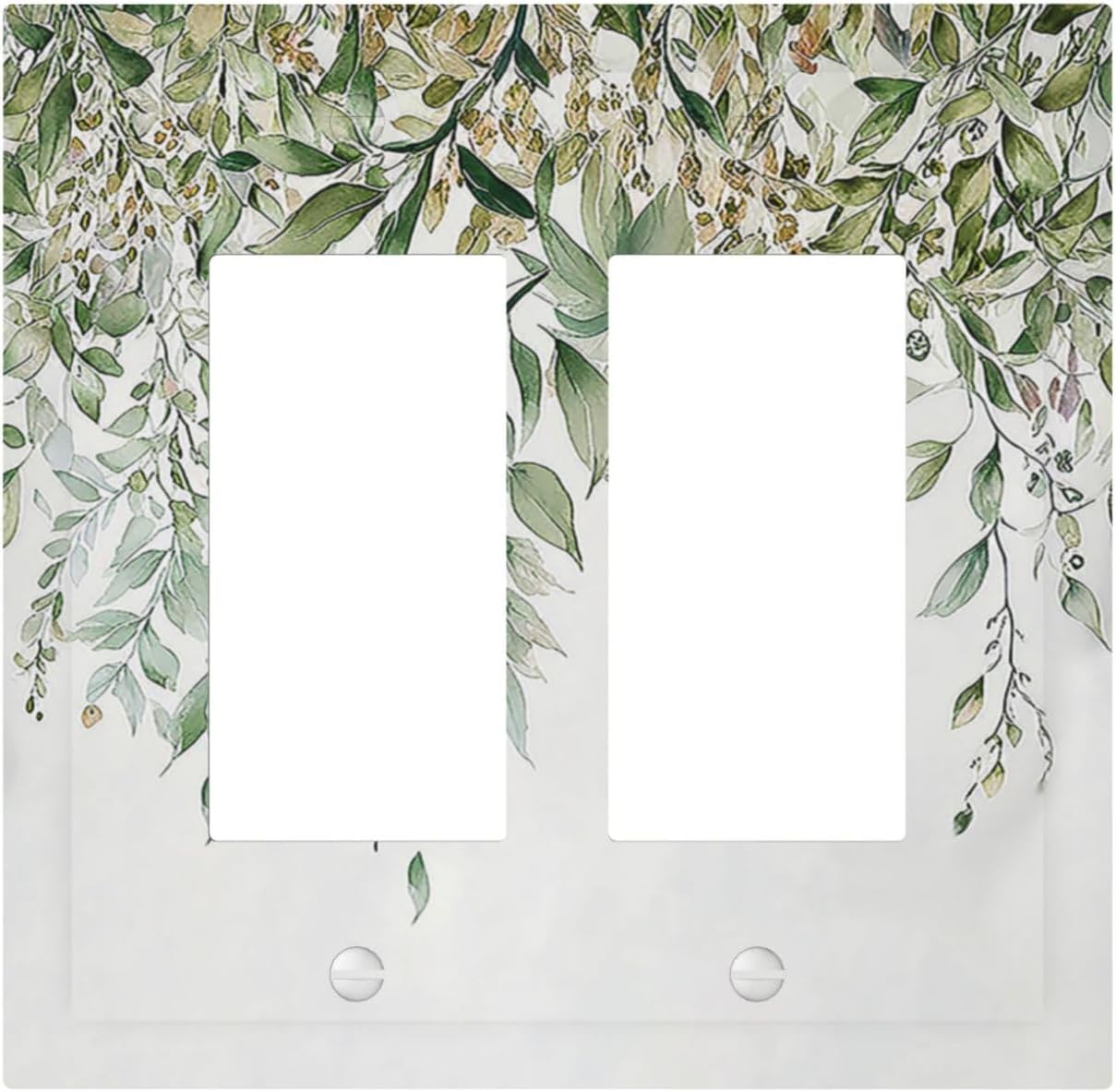 Decorative Outlet Covers Sage Green Eucalyptus Watercolor Plant Leaves 2 Gang Double GFCI Rocker Electrical Wall Panels Light Switch Cover Plate for Bedroom Bathroom Decor