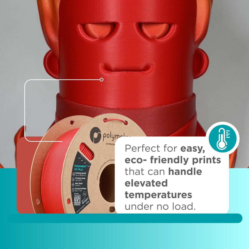 Polymaker HT-PLA Filament 1.75mm Red, High Temp PLA for 3D Printing, Heat Stable Up to 150°C, Easy to Print, Works with Most FDM Printers, 1kg Spool