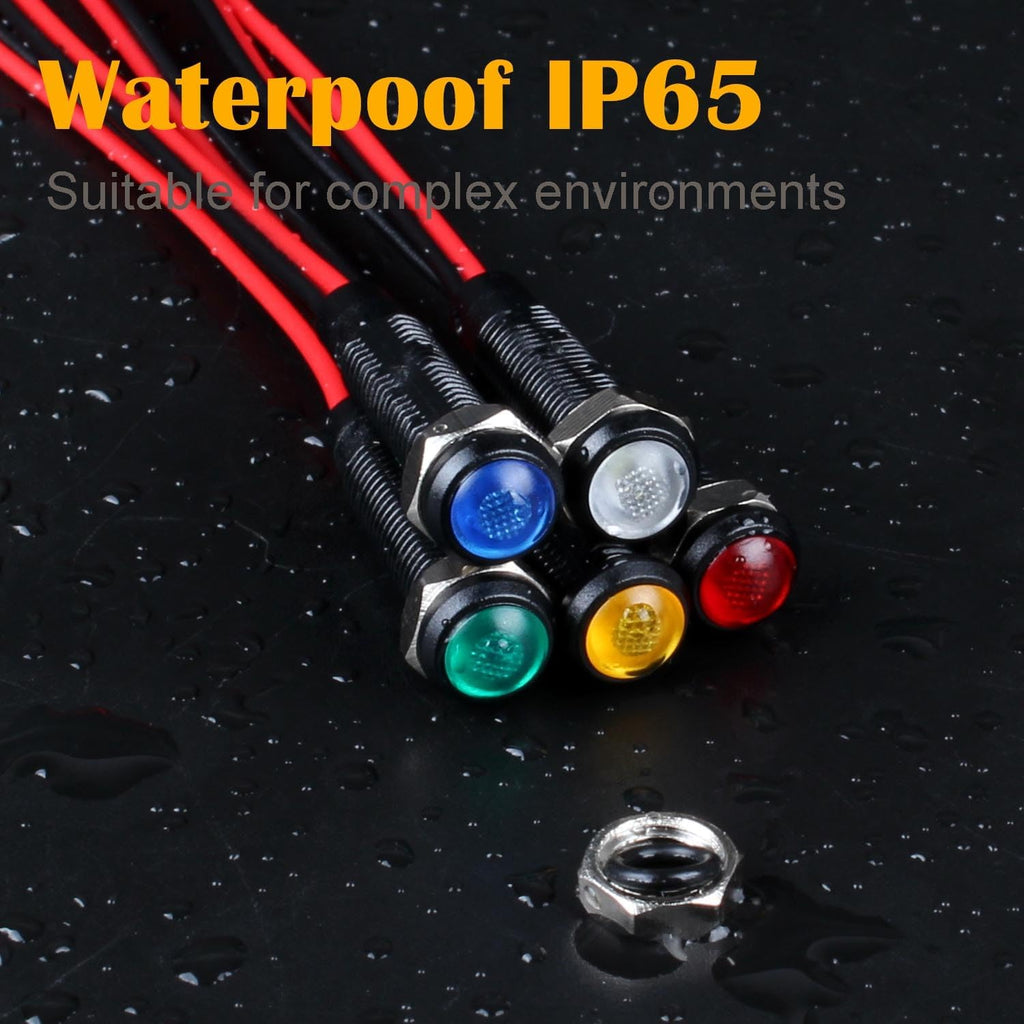 5pcs 6mm LED Indicator Light Plastic Black Signal Dot Lamp 12V-24V 1/4" Mounting Hole Size with 15cm/5.9in. Wire (Red LED)