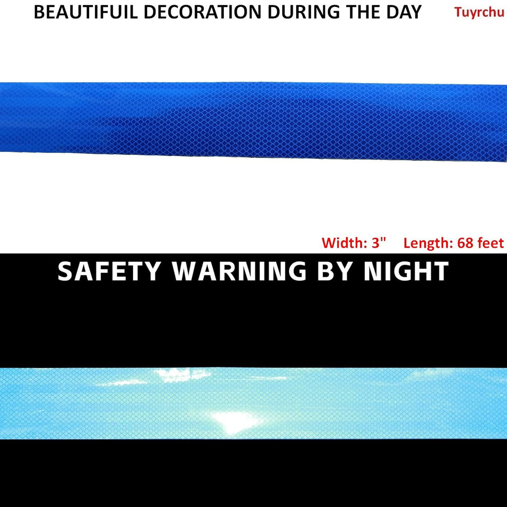 Non Fading Reflective Tape Blue 3 inch, Outdoor Waterproof High Visibility Warning Industrial Marking Tape, Safety Stickers (68 feet)