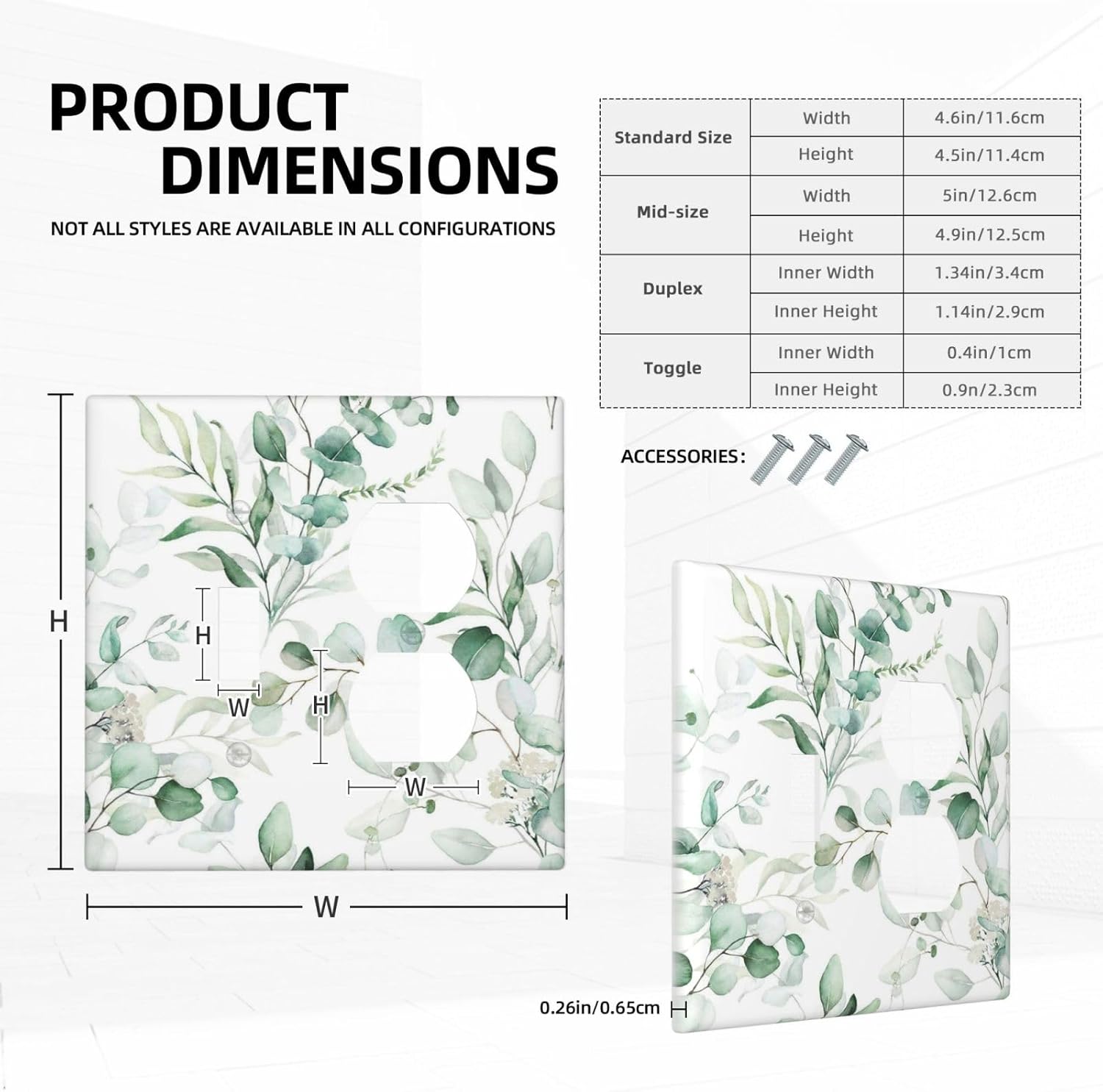 Boho Green Eucalyptus Leaf Floral Plants Flowers Wallplates 1 Toggle 1 Duplex Switch Plate Electrical GFCI Faceplate Decorative Light Switch Covers for Bed Room Living Room Decor