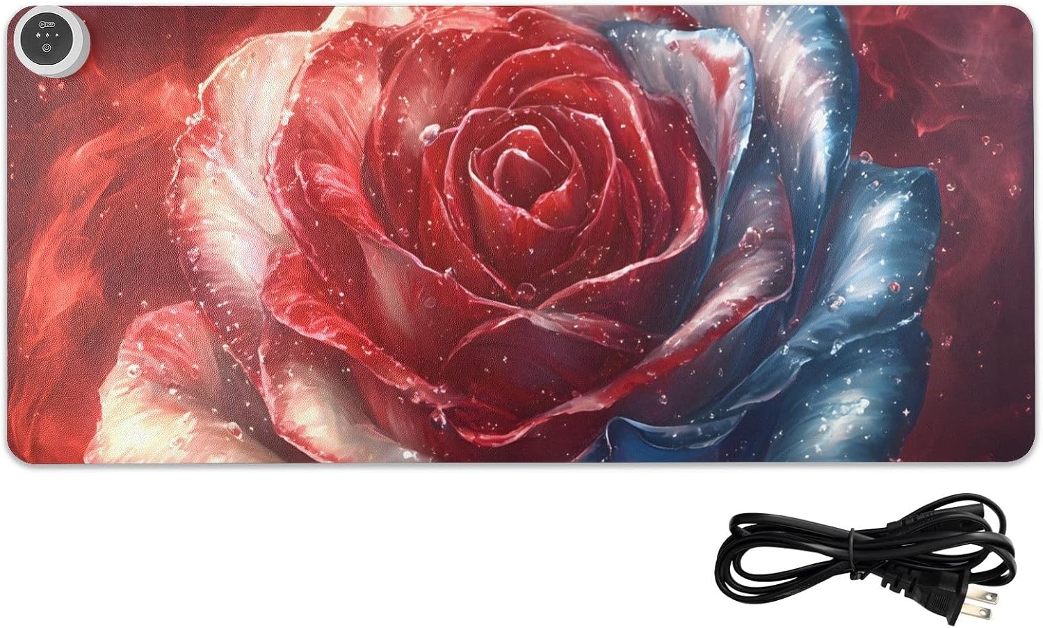 Large Heated Mouse Pad,Leather Desk Mat,31.5"x13", Hand Warmer Pads for Desk,Rose(Red)