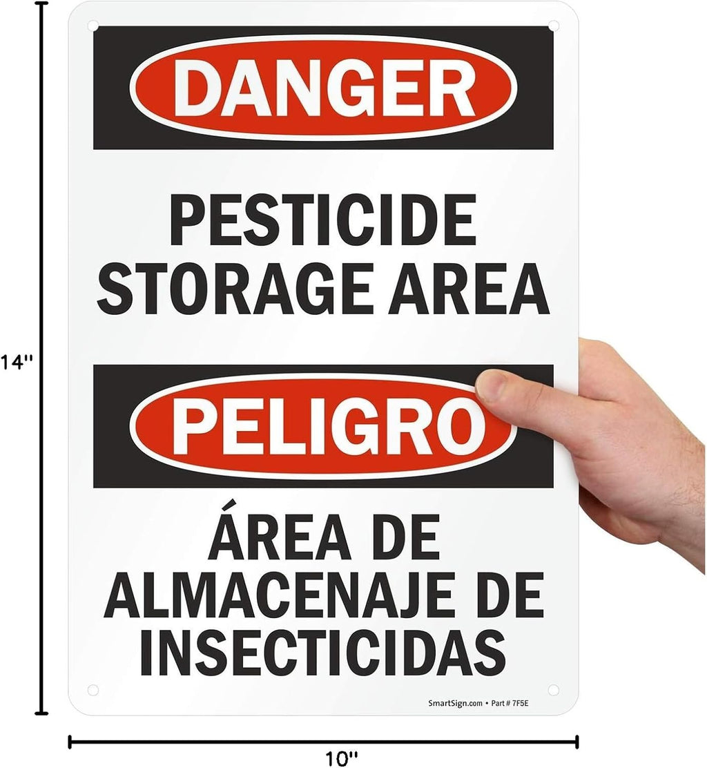 SmartSign "Danger - Pesticide Storage Area" Bilingual Sign | 10" x 14" Aluminum
