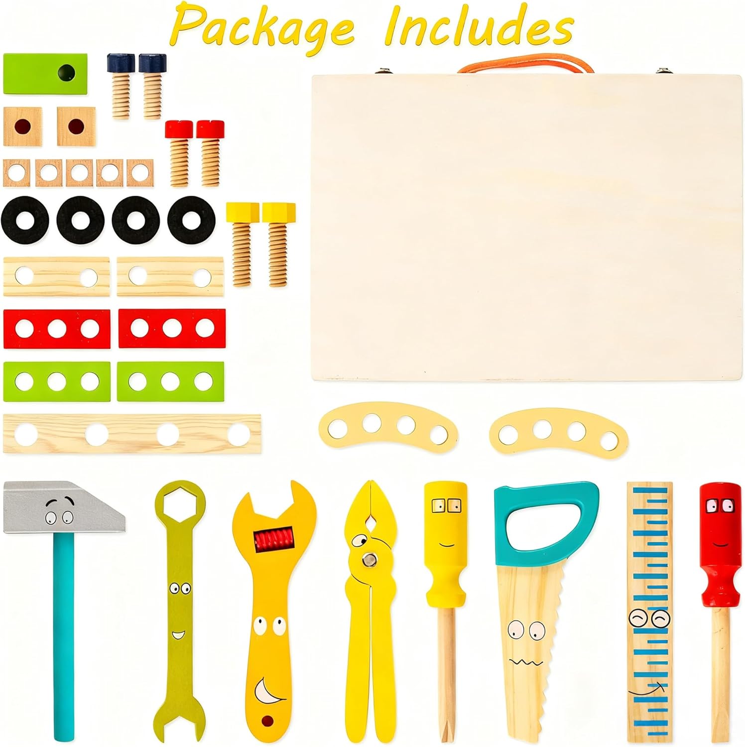KIDWILL Tool Kit for Kids, 36-Piece Wooden Toddler Tools Set Includes Tool Box, Montessori Educational Stem Construction Toys for 2 3 4 5 6 Year Old Boys Girls, Best Birthday Gift for Kids