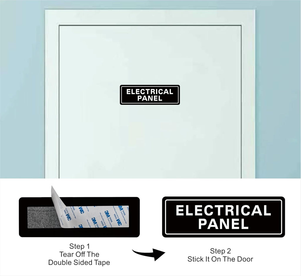 Electrical Panel Sign – Standard Electrical Cabinet Sign, Premium Durable Acrylic Material, Super Strong Self-Adhesive, Quick Installation, Suitable For Your Home And Business (9×3 Inches, Black)