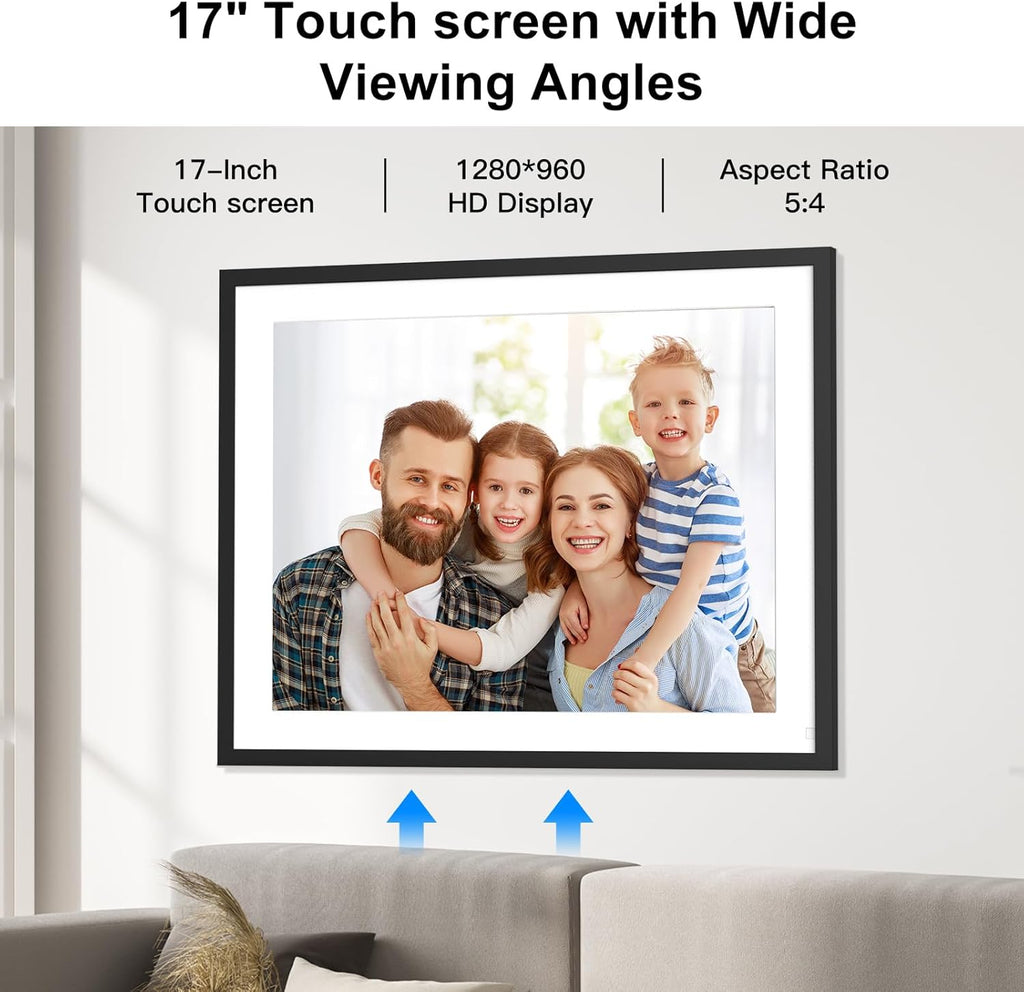 17-Inch Digital Picture Frame 32GB, Dual WiFi Full Function Digital Photo Frame, Auto Rotate, Wall Mounted Digital Frame, Unlimited Cloud Storage, Sharing Photos and Videos via App or Email Instantly