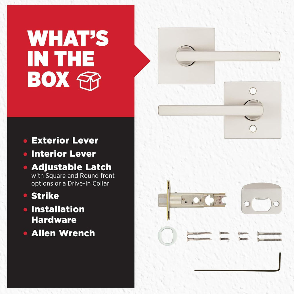 Kwikset Halifax Interior Passage Door Handle, Lever For Closet and Hallway Doors, Reversible Non-Locking Handle Lever, Satin Nickel, with Microban Protection