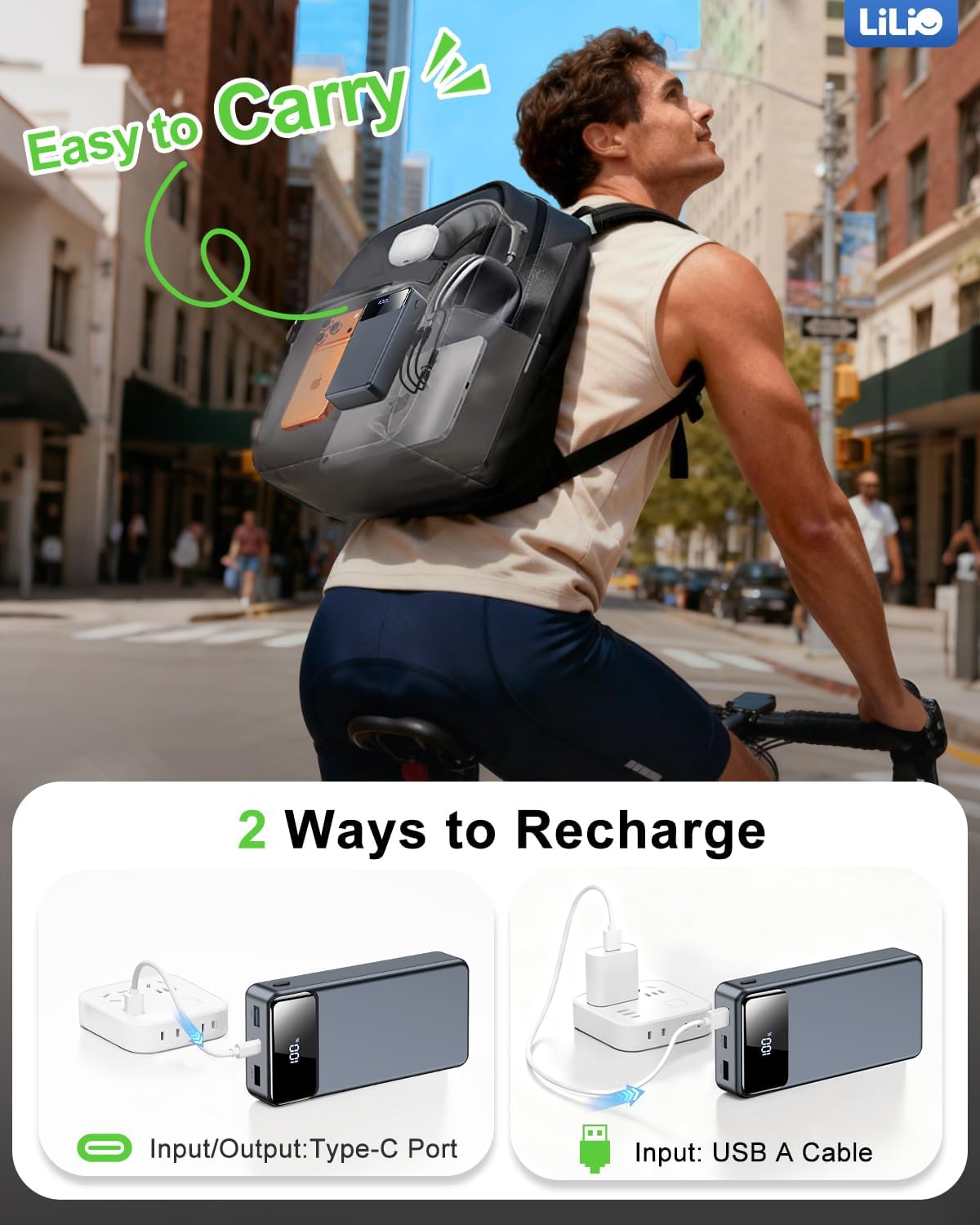 LILIO Portable Charger Power Bank，60,000mAh Battery Pack, 22.5W Power Bank Fast Charging with USB Cable, Phone Charger for iPhone 17/16/15/14/13 All Series/Samsung/Android, Camping Essentials, Grey